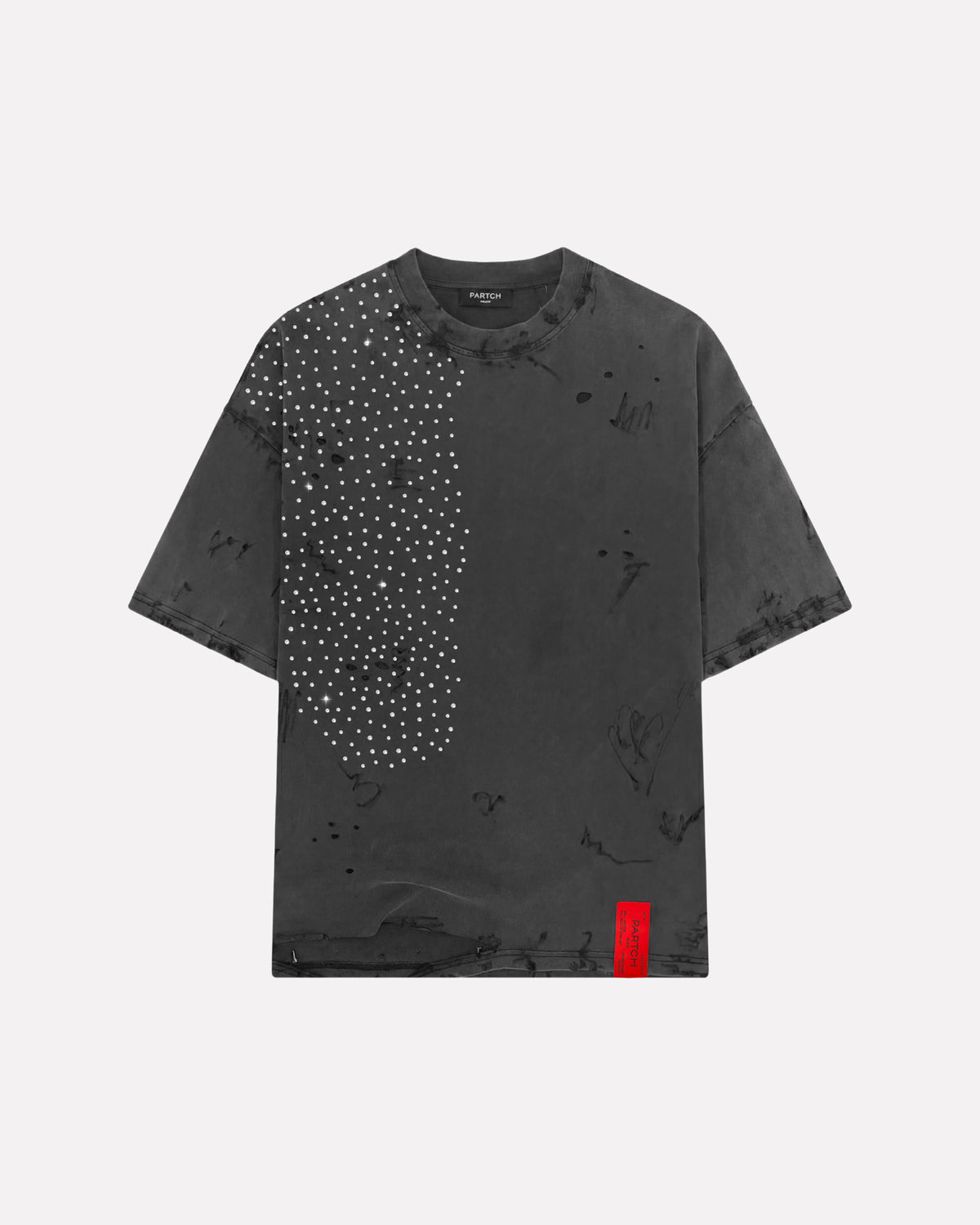 PARTCH Crystal Distressed Oversized Tee Vintage Black with Clear Swarovski | Didier Devaux