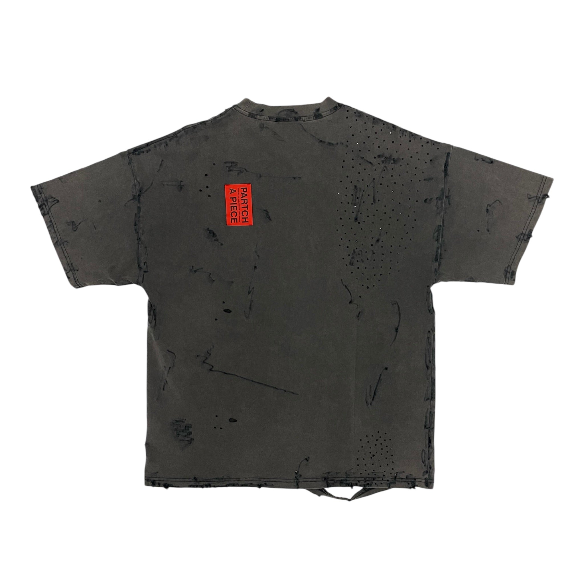 PARTCH Crystal Distressed Oversized Tee in Vintage Black Cotton