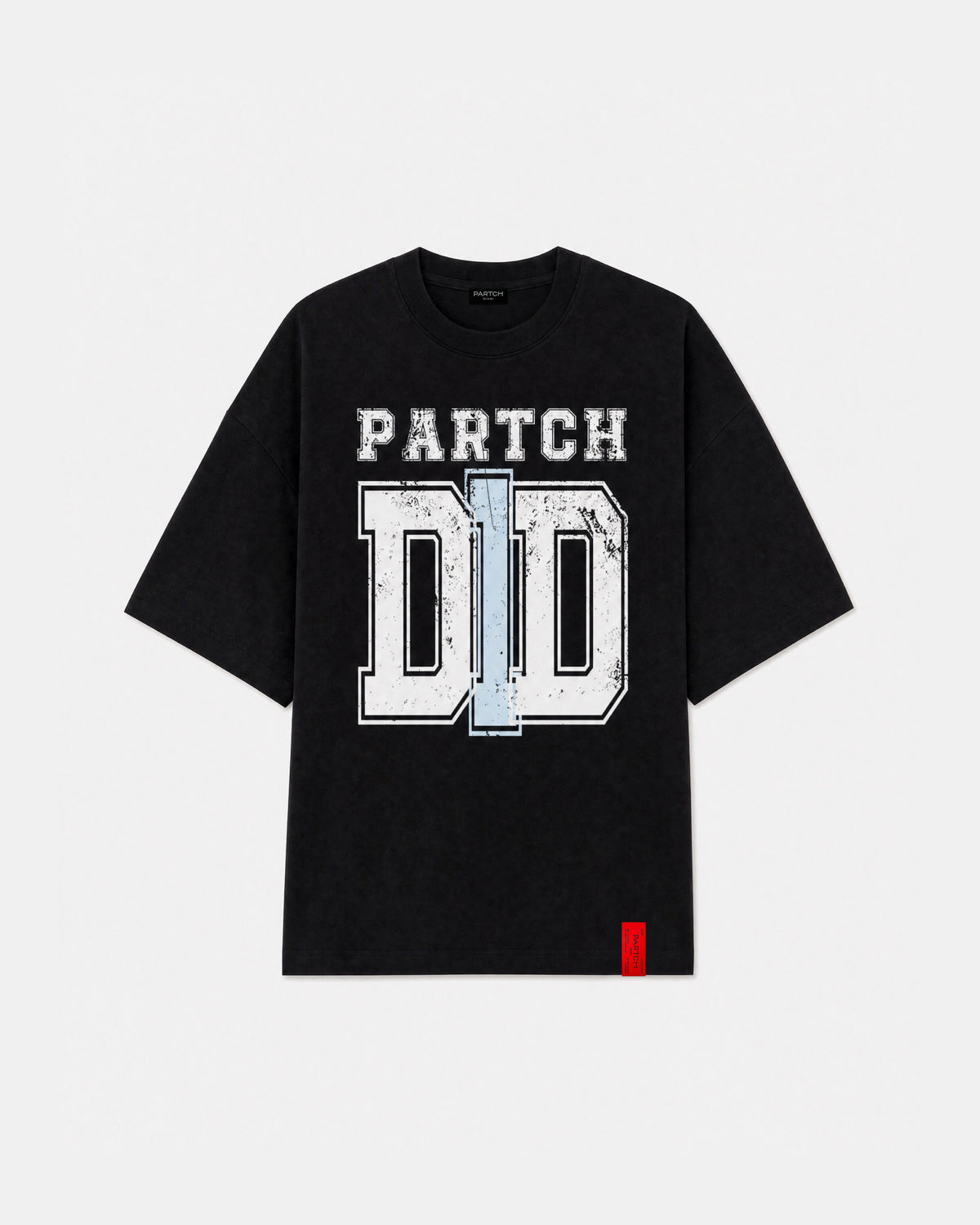 PARTCH DD1 black oversized T-shirt with white and light blue graphic | Urban Style