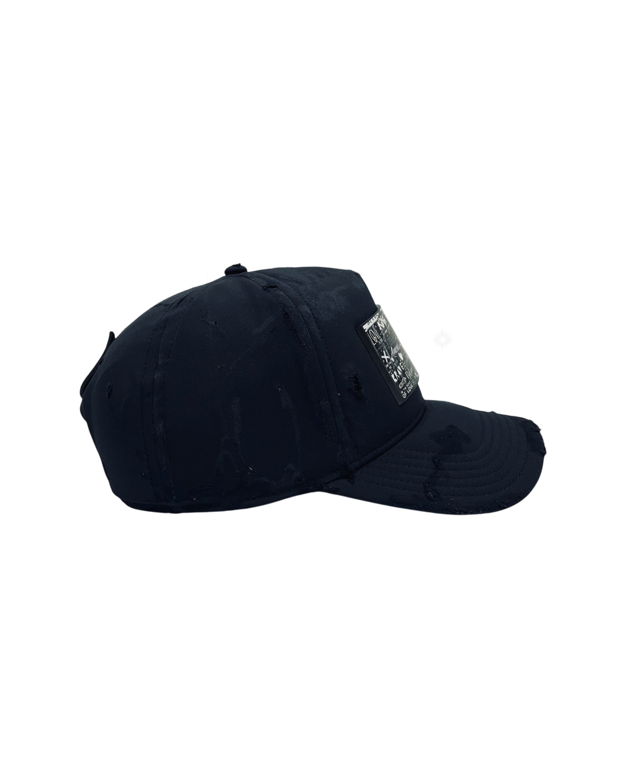 PARTCH Distressed Trucker Hat Black Pop Love Removable Patch | Luxury Streetwear