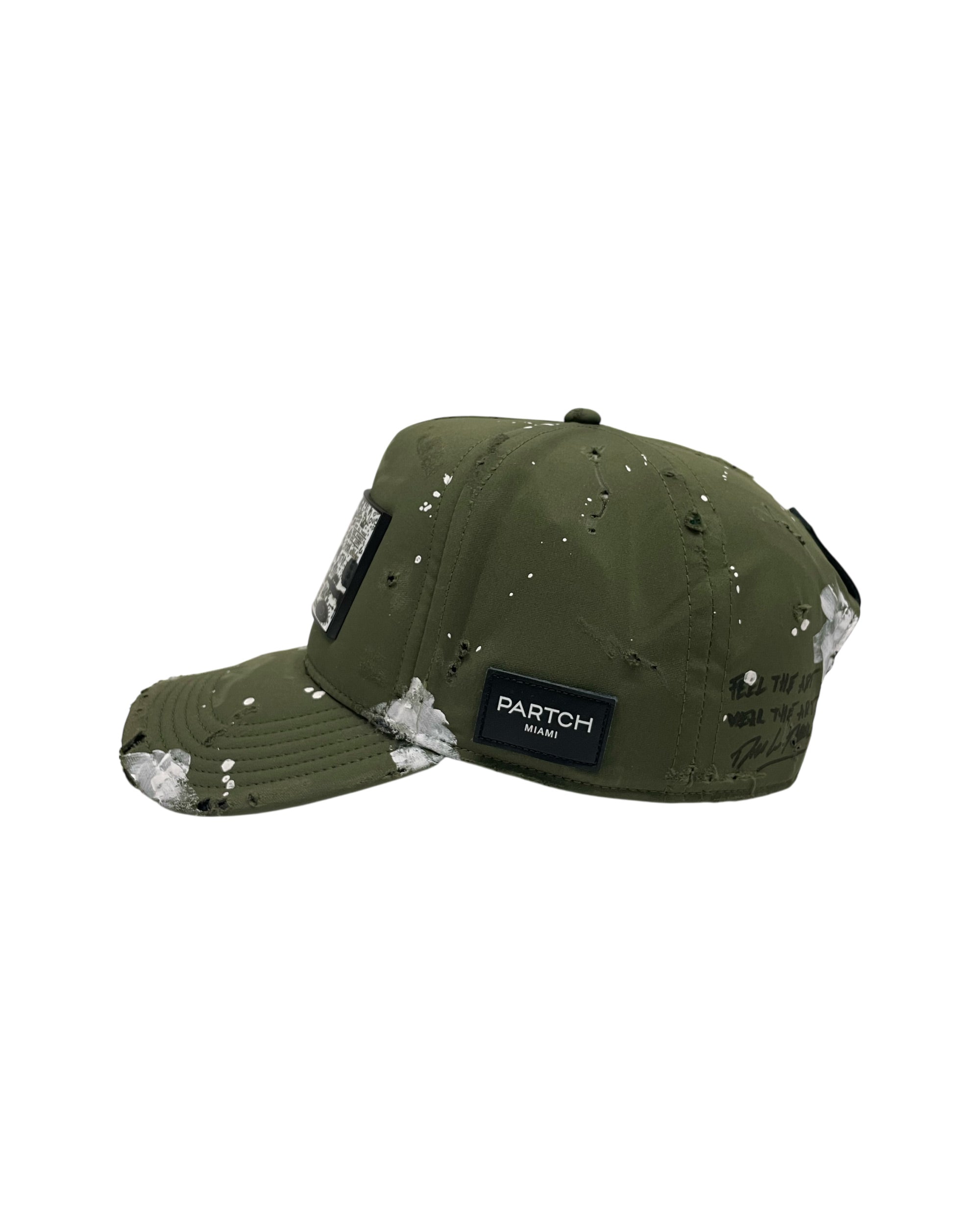 PARTCH Hand-Painted Tricker Hat Green Distressed Removable Partch-Clip Pop Love | PARTCH