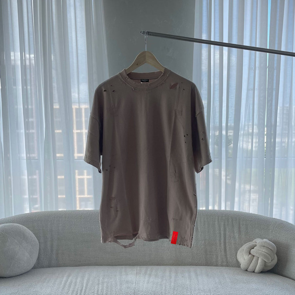 Partch  Distressed Oversized Tee Tan  Light Brown for Men | Designer T-Shirts