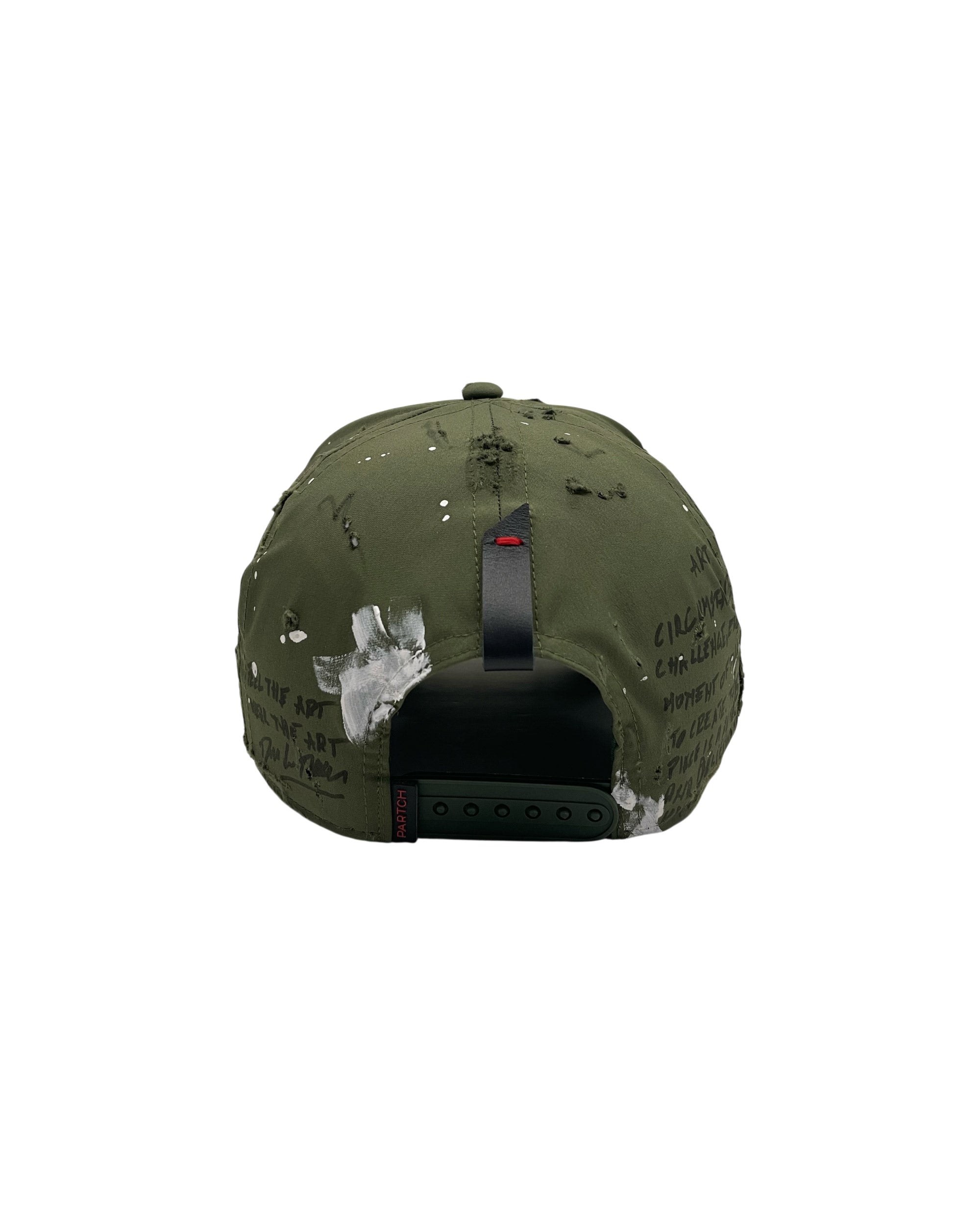 PARTCH Hand-Painted Green Cap Distressed Removable Partch-Clip | Luxury Streetwear