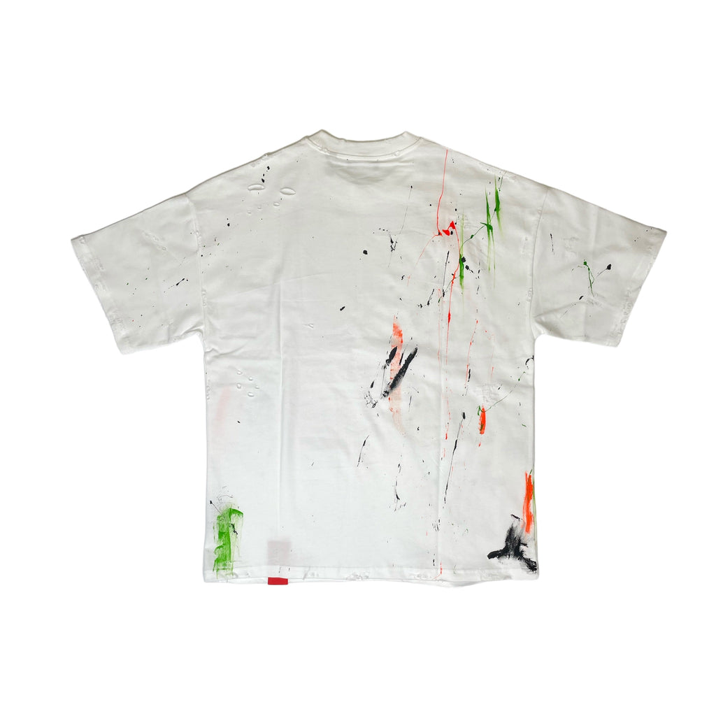 Partch Atelier Distressed Oversized T-Shirt White for Men's | Hand Panted Splattered
