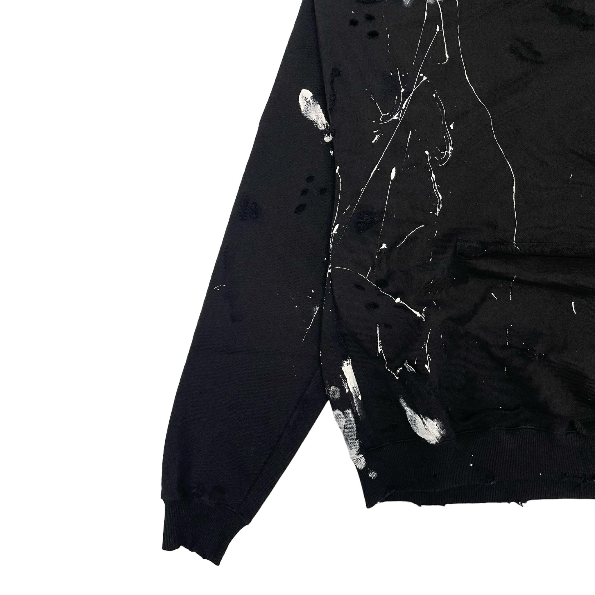 Partch Black Distressed Hoodie Paint Splatter | Luxury Streetwear