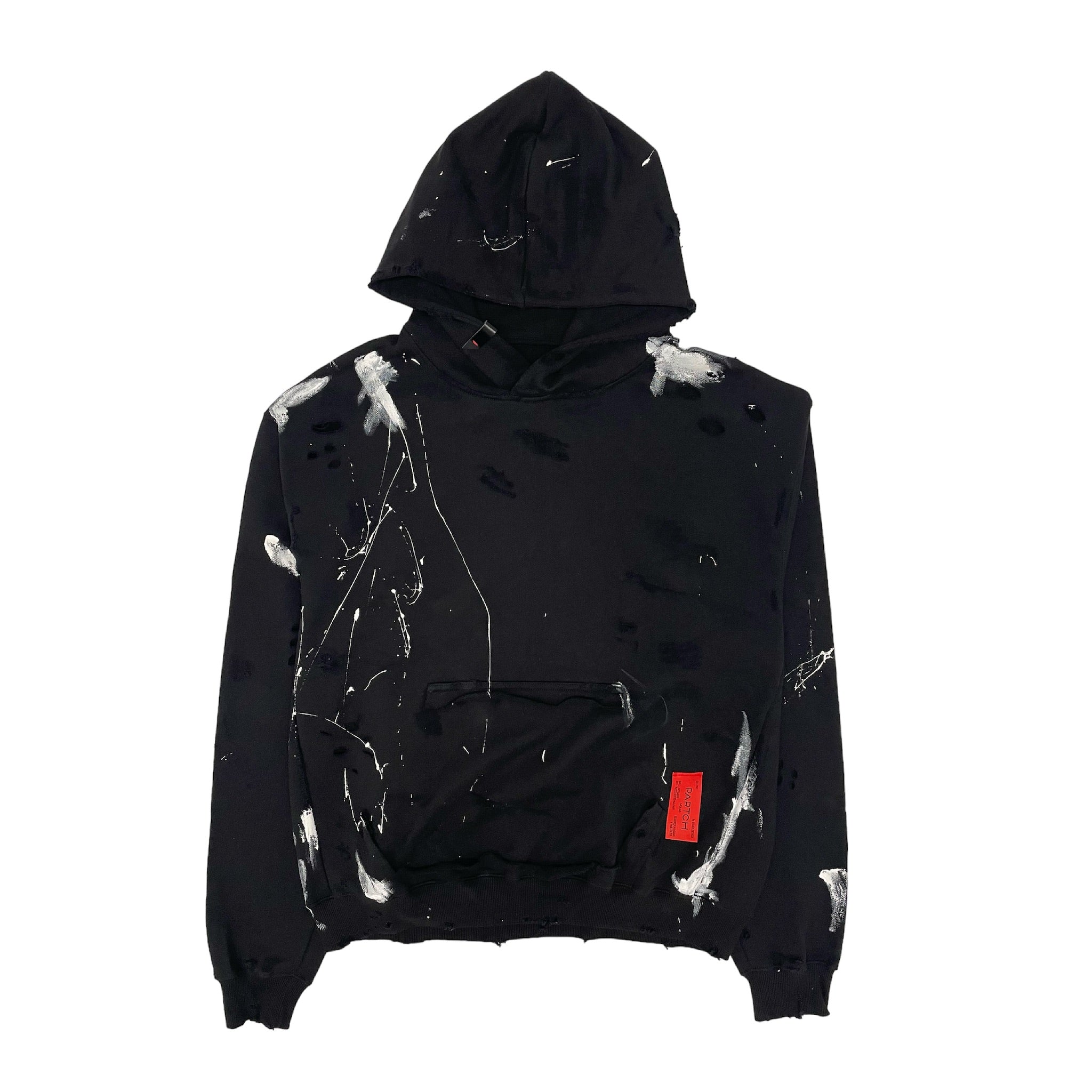 Partch Black Distressed Hoodie Paint Splatter | Luxury Streetwear