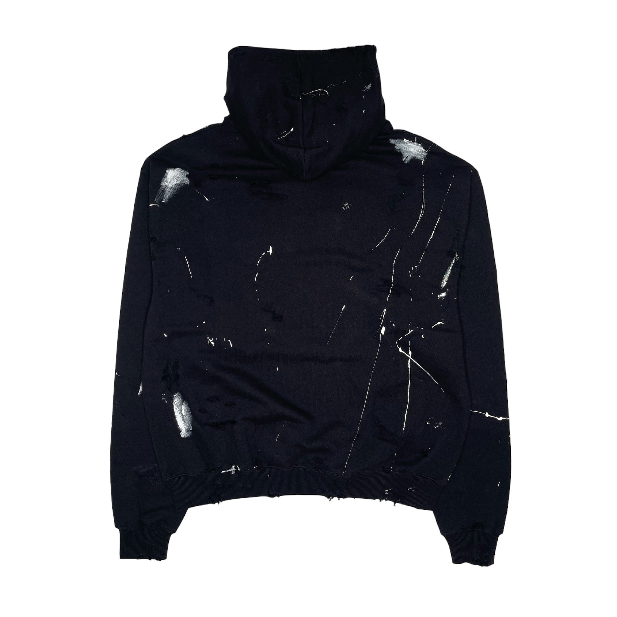 Partch Black Distressed Hoodie Paint Splatter | Luxury Streetwear