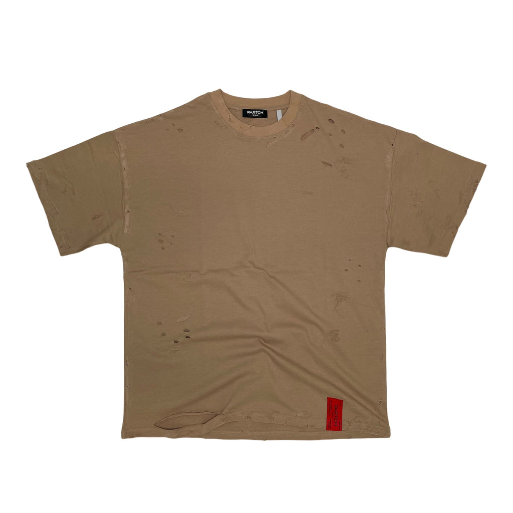 Partch Distressed Luxury Oversized Tee Tan for Men | Light Brown