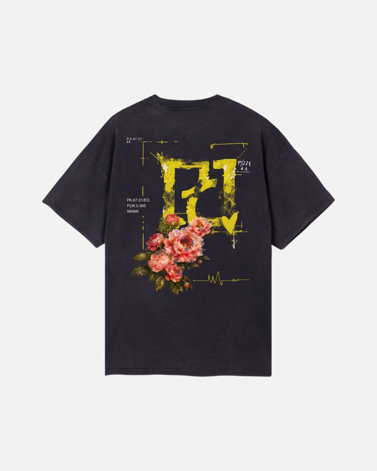Eden Oversized Tee Vintage Black Cotton Flower Printed | PARTCH