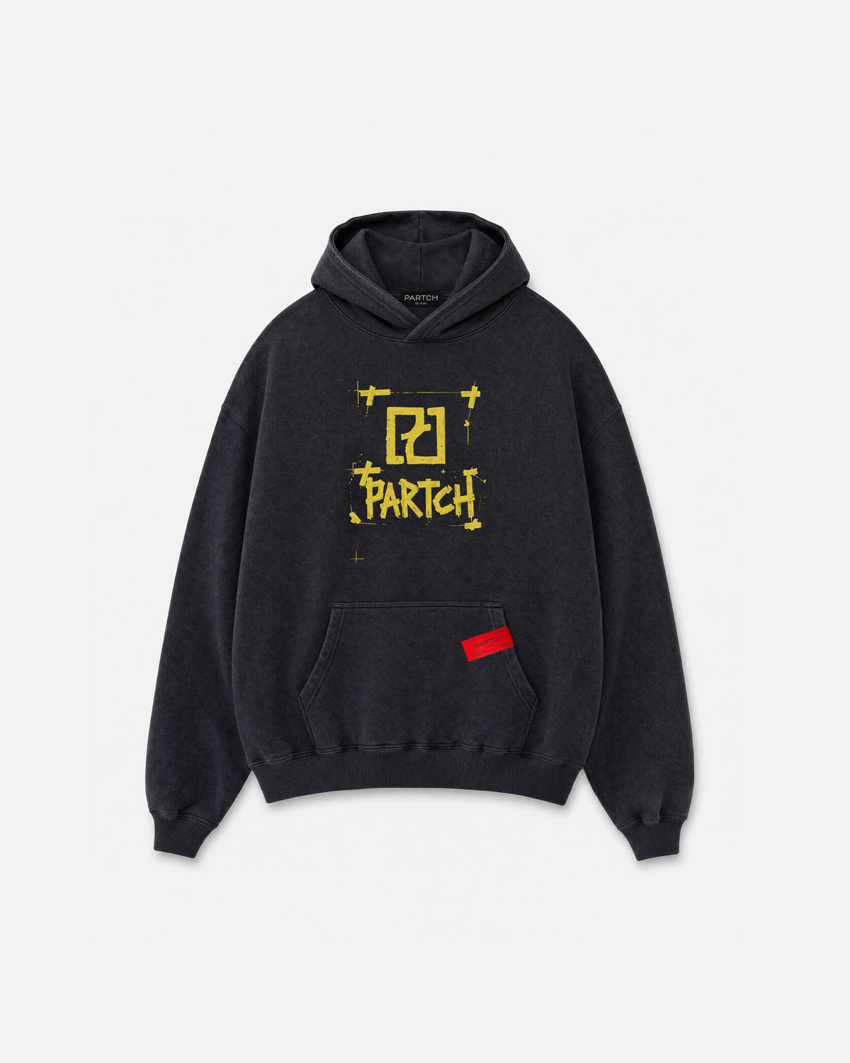 PARTCH Element Oversized Hoodie in vintage black with yellow artwork