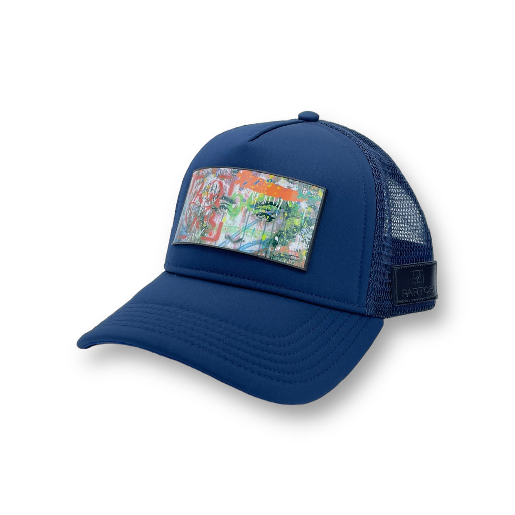 Eyes of Love Partch trucker cap in navy blue with Art PARTCH-clip interchangeable 