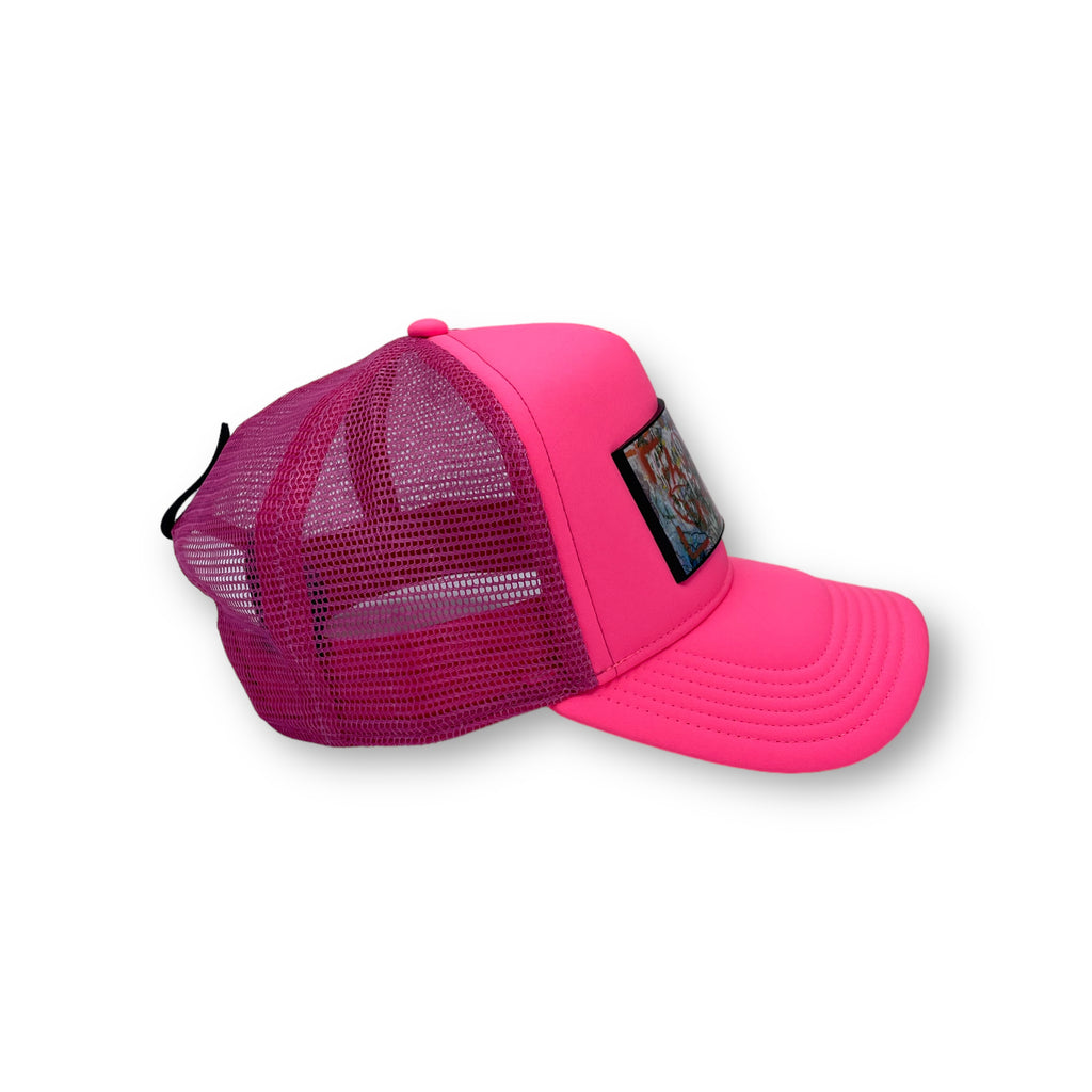 Trendy Trucker Hats in Pink Premium front patch interchangeable, 5 Panel Mesh Caps - Hats | PARTCH