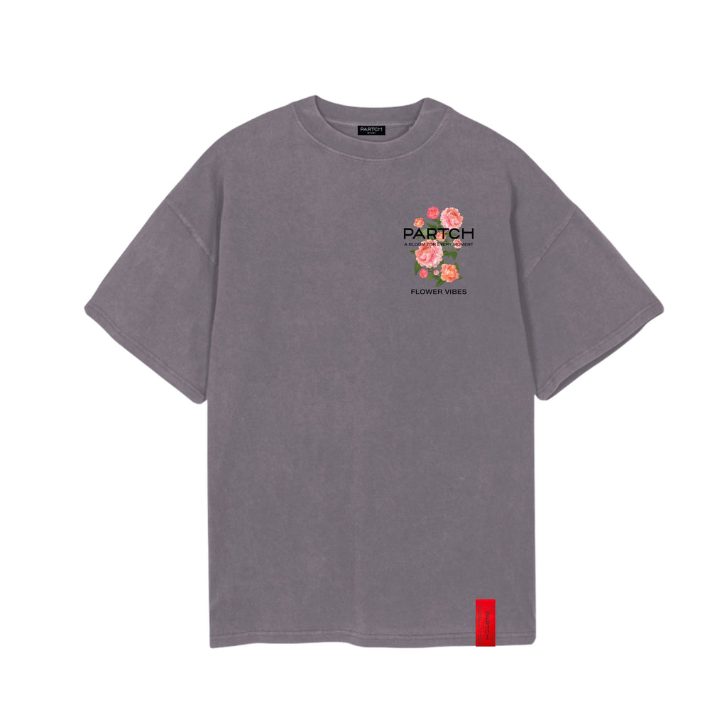 Partch Flower Oversized T-Shirt Vintage Grey Printed Organic Cotton | Designer Streetwear