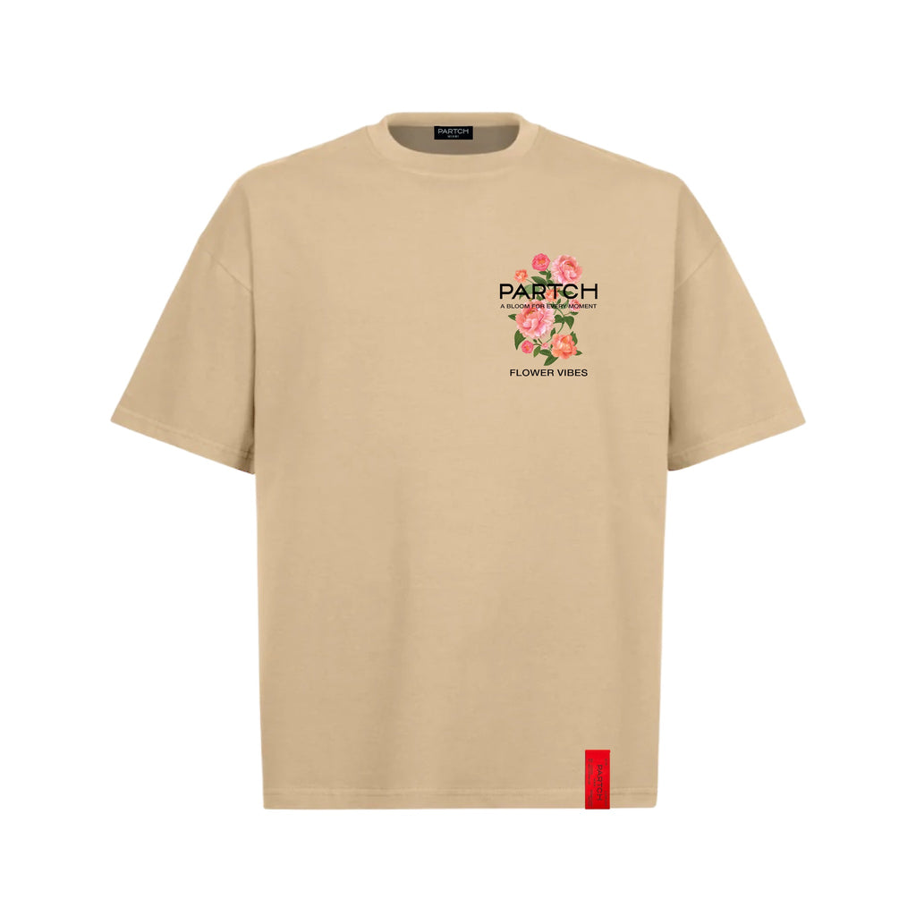 Partch Flower Logo Printed T-Shirt Cotton Tan Light Brown for Men | Oversized Style