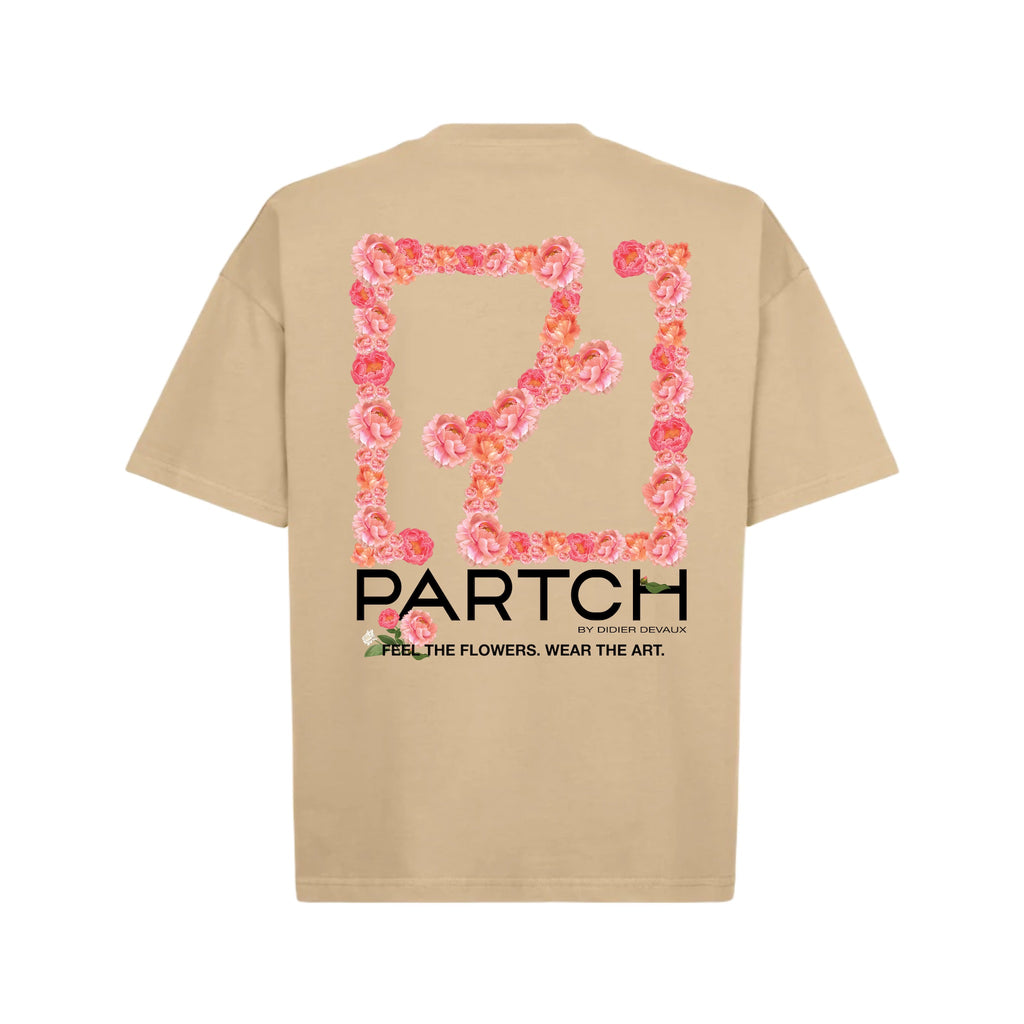 Partch Flower Printed Oversized Tee Light Brown for Men | Luxury Streetwear