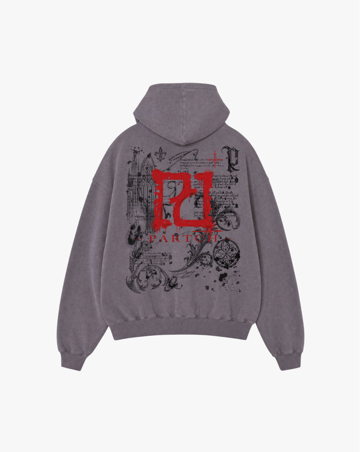 Forged Medieval Art Printed on the Back oh the Hoodie Grey Oversized Fit | PARTCH