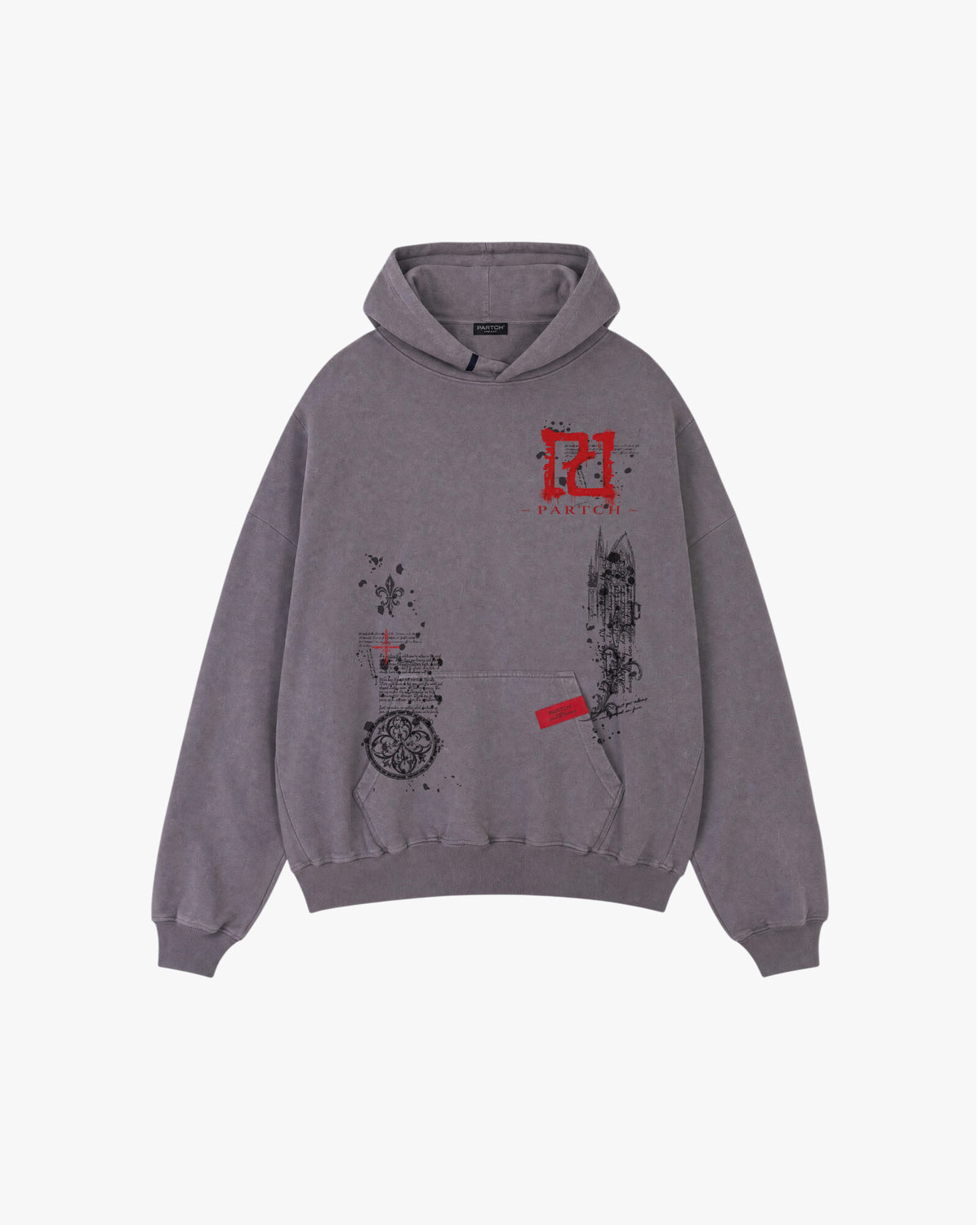 PARTCH Luxury Oversized Hoodie Forged Graphic Printed in Grey pigment Cotton