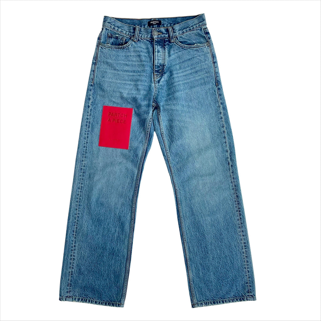 PARTCH Loose Fit Jeans Mid Blue Denim Signature Leather Patch