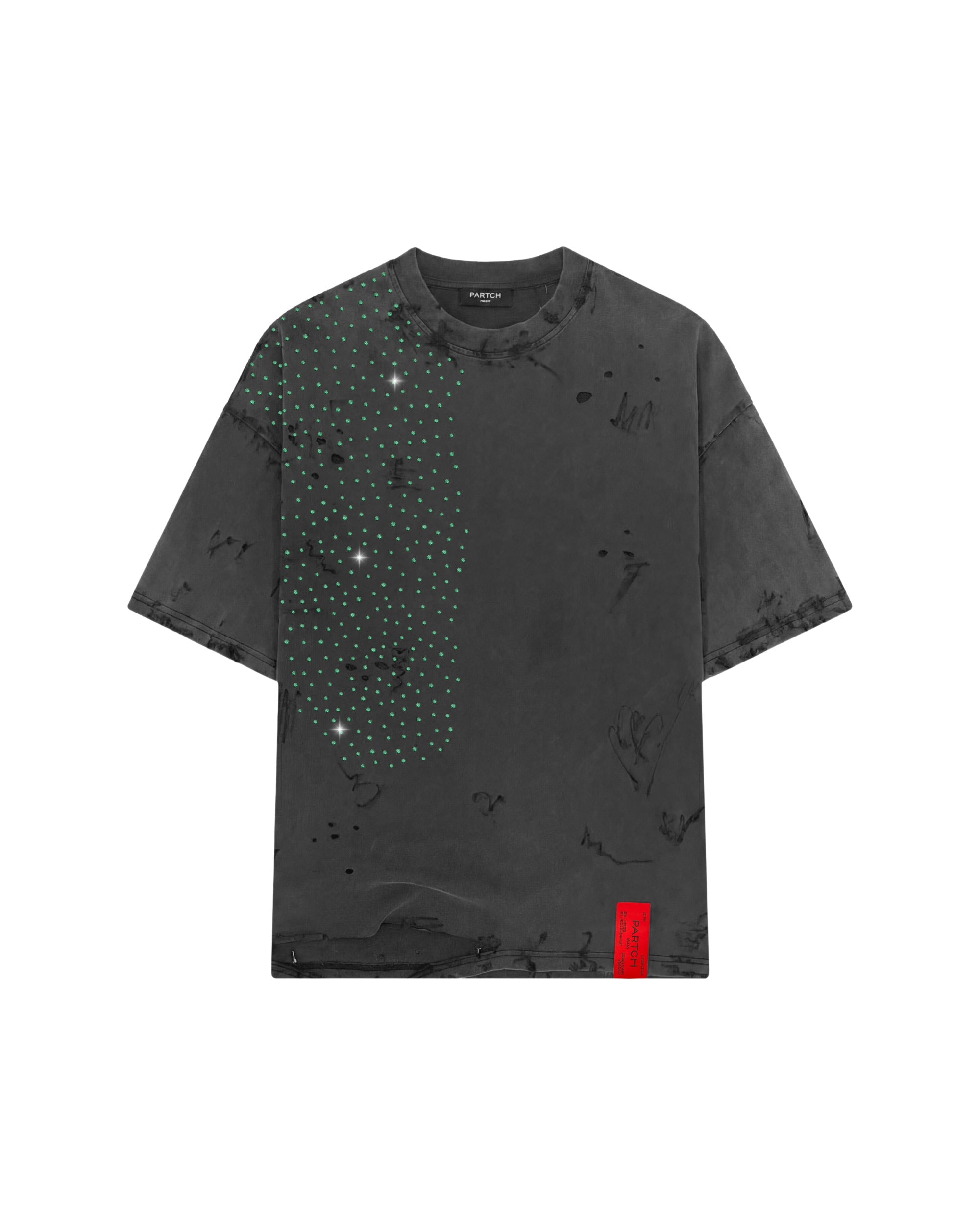 PARTCH Green Crystal Distressed Oversized T-Shirt Vintage Black | by Didier Devaux