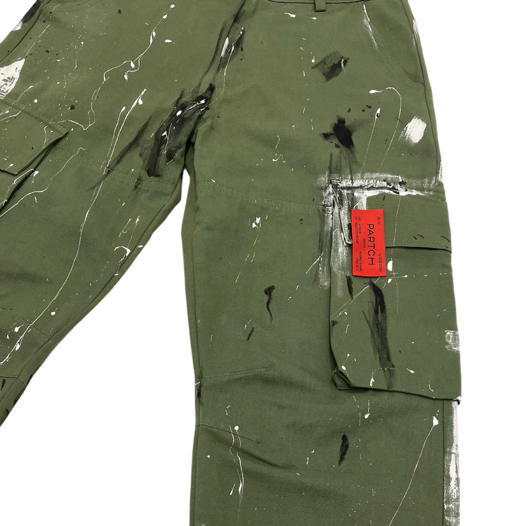 Partch Cargo Pant Green Relaxed Fit Hand Painted for Men's and Women's | Atelier Collection 