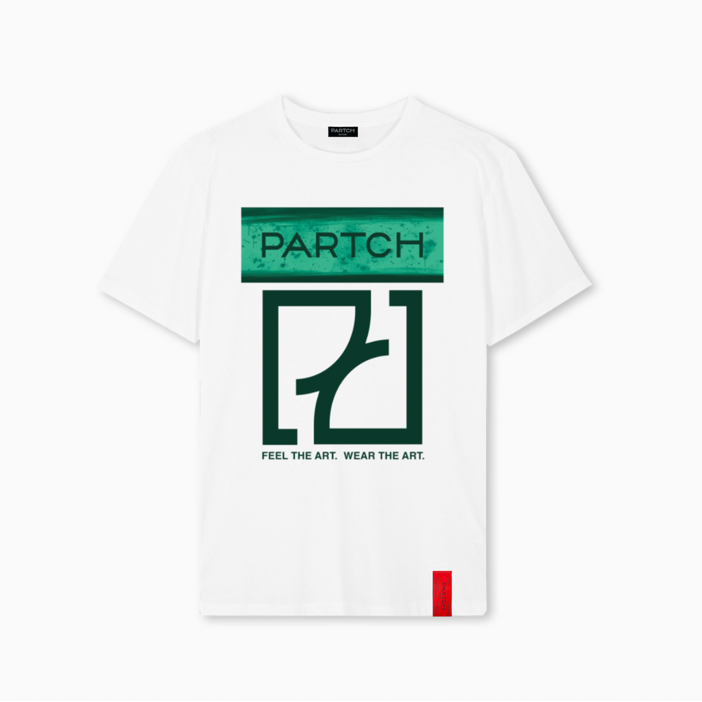 Partch Green Logo Printed T-Shirt in White | Organic Cotton