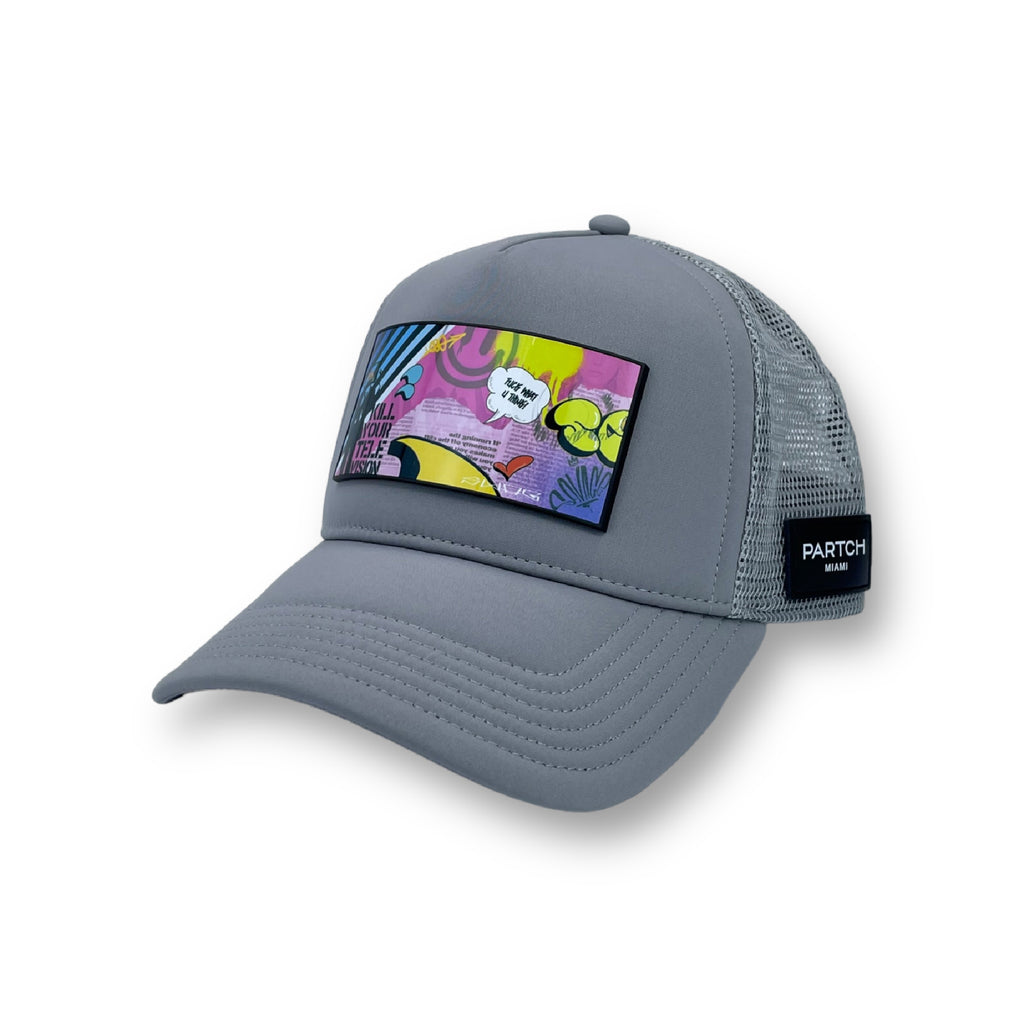 PARTCH Trucker Hat Grey front patch removable Sense Art Graffiti and Urban Art 