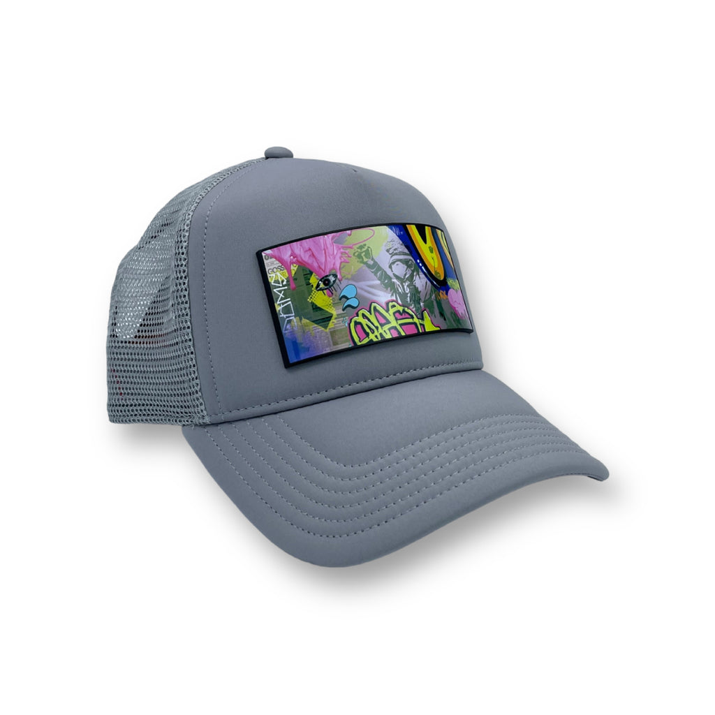 Grey Luxury Trucker Hat PARTCH w/ Art Hustle front Partch-clip removable