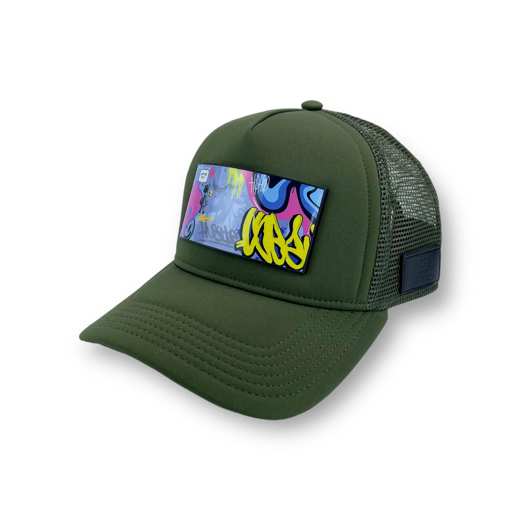Partch premium trucker hat kaki with removable Art Graffiti front logo