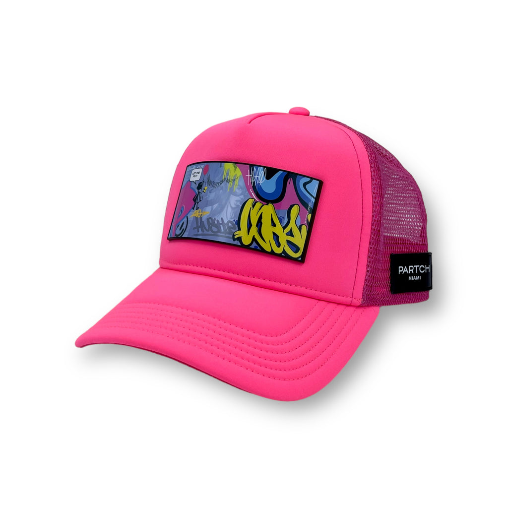 PARTCH Hustle Art Trucker Hat Hot Pink Men's - Urban Style Partch-Clip removable