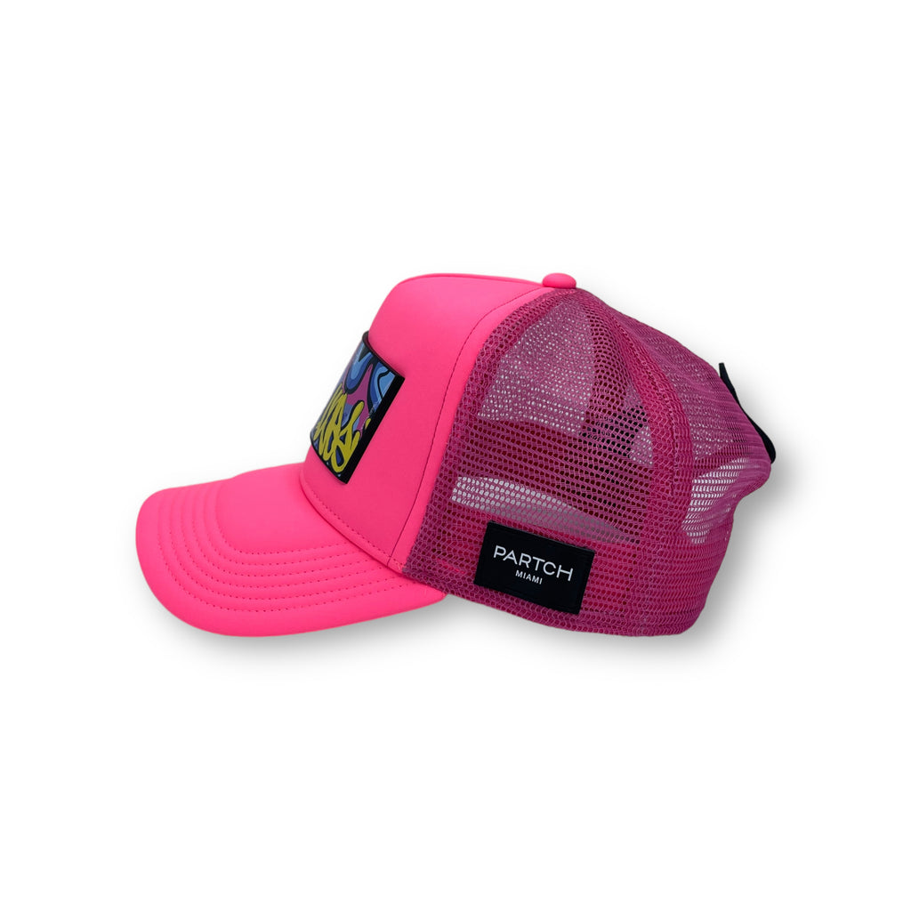 Partch Hustle Urban Art Trucker Hat in Pink for Men | With PARTCH-Clip removable patch