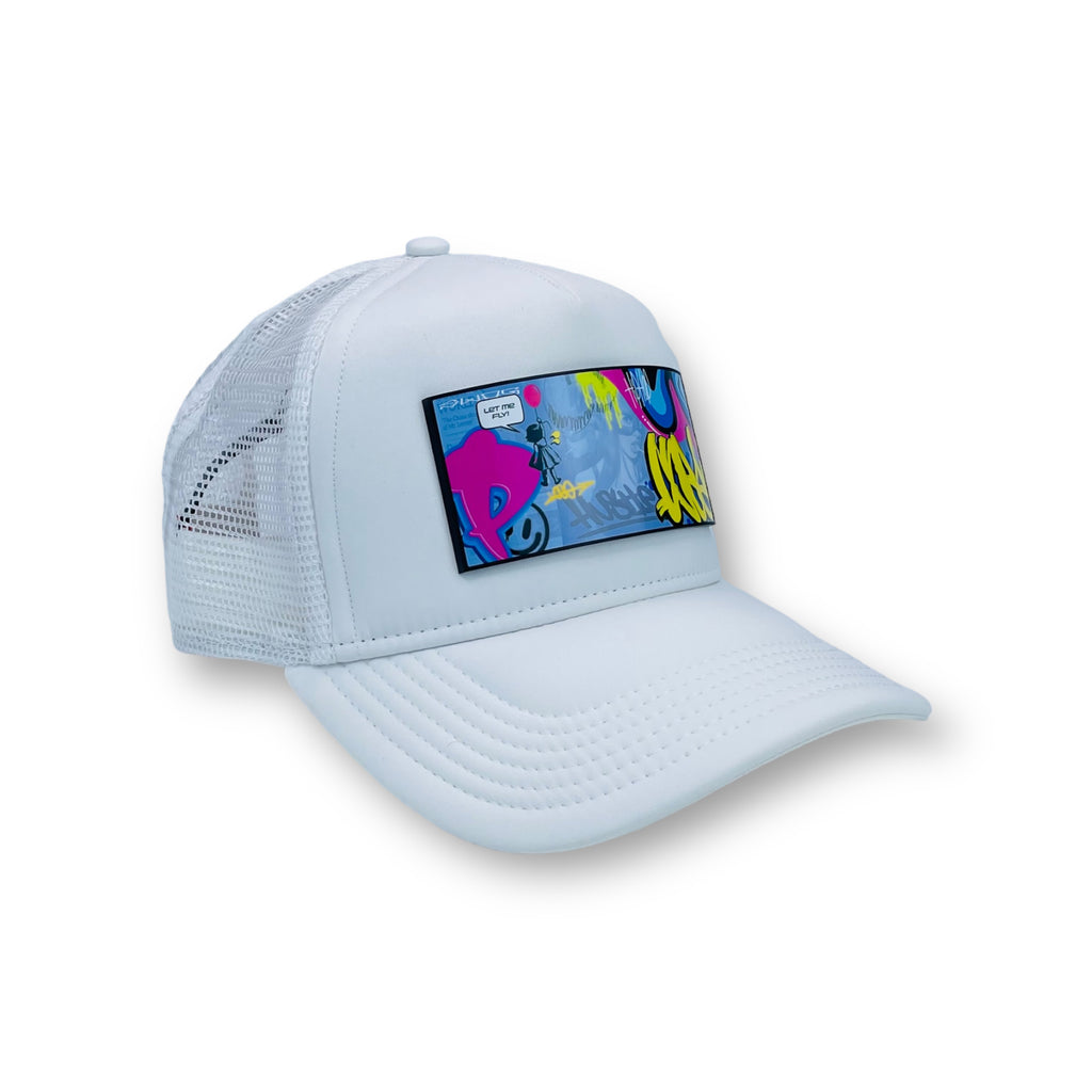 Partch Hustle Trucker Hat w/  Partch-clip Art Graffiti - White Hats, Accessories 