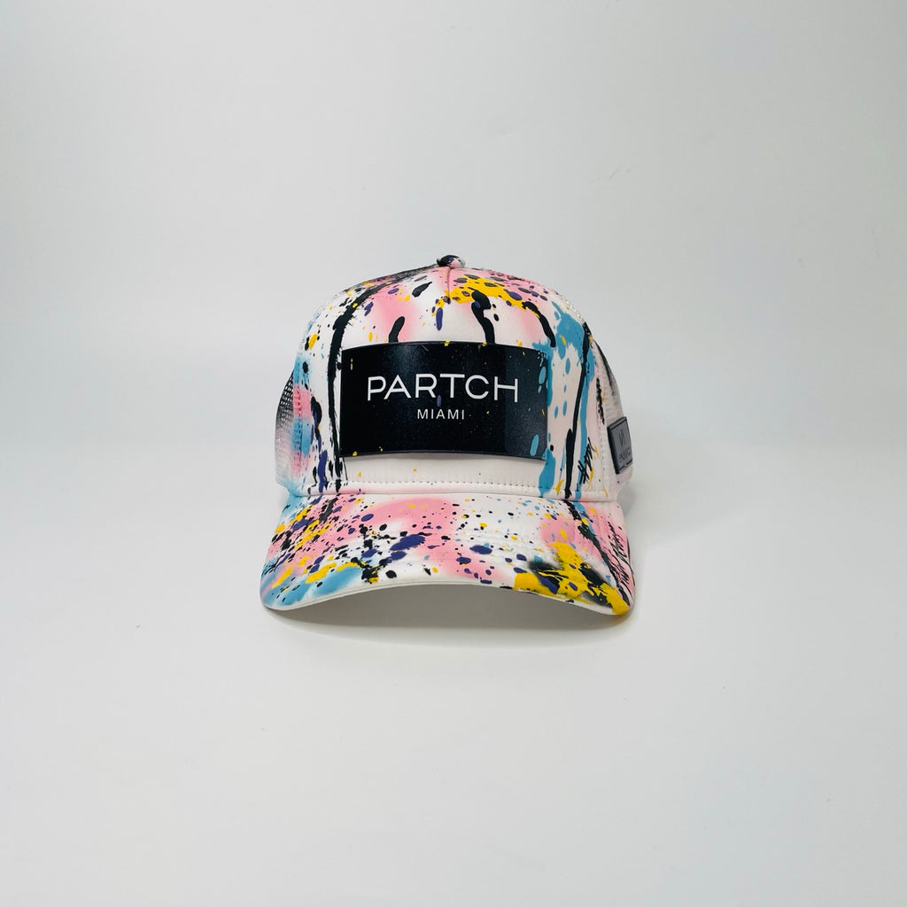 PARTCH Miami Logomania Hand-Painted Trucker Hat White for Men | Limited Edition