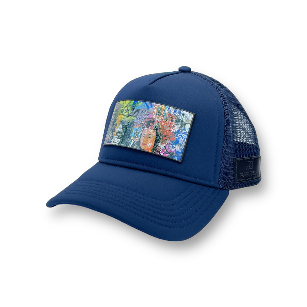 Icon Art Luxury Navy Blue Trucker Hat Premium front patch interchangeable, 5 Panel Mesh Caps - Hats | PARTCH