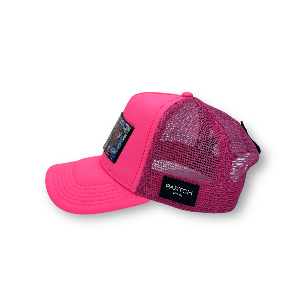 Partch Icon Trucker Hat, w/ Partch-clip removable Art Graffiti Urban Style. Pink Hats | PARTCH 