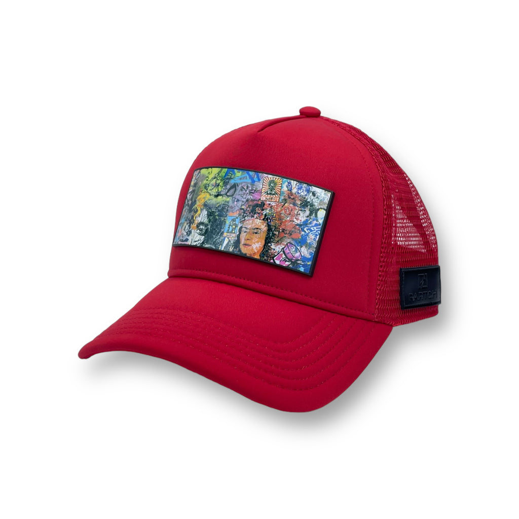 Red Icon Trucker Hat by Partch and Cedric Bouteiller Art Trucker Hat in Pink for Men | With PARTCH-Clip removable patch