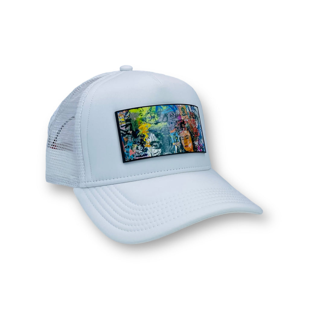 Icon Trucker Hat in White with the Iconic Art by Cedric Bouteiller | PARTCH
