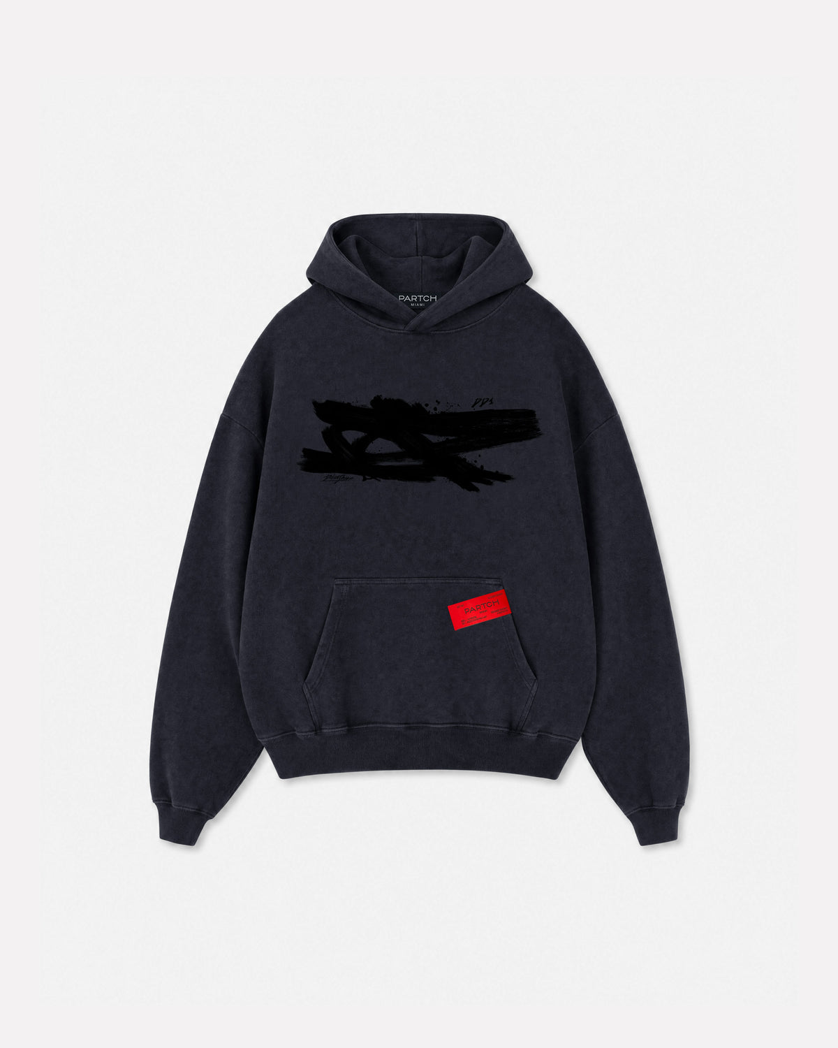 PARTCH Instinct Oversized Hoodie in vintage black with abstract black artwork