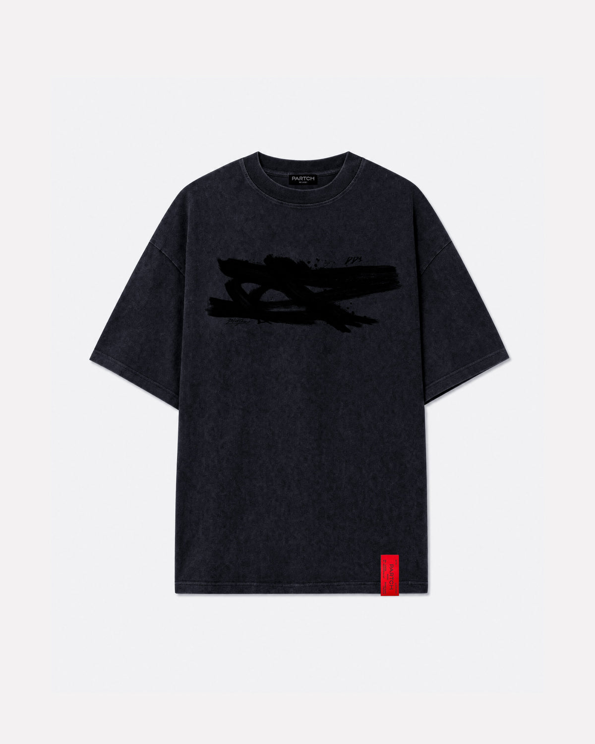 PARTCH Instinct Oversized Tee in vintage black with abstract black artwork | Luxury Streetwear