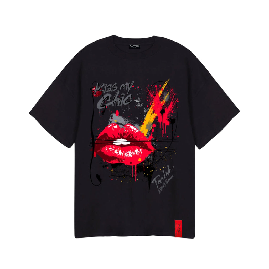 Kiss My Chic Luxury Oversized T-Shirt Black Heavyweight Jersey | PARTCH