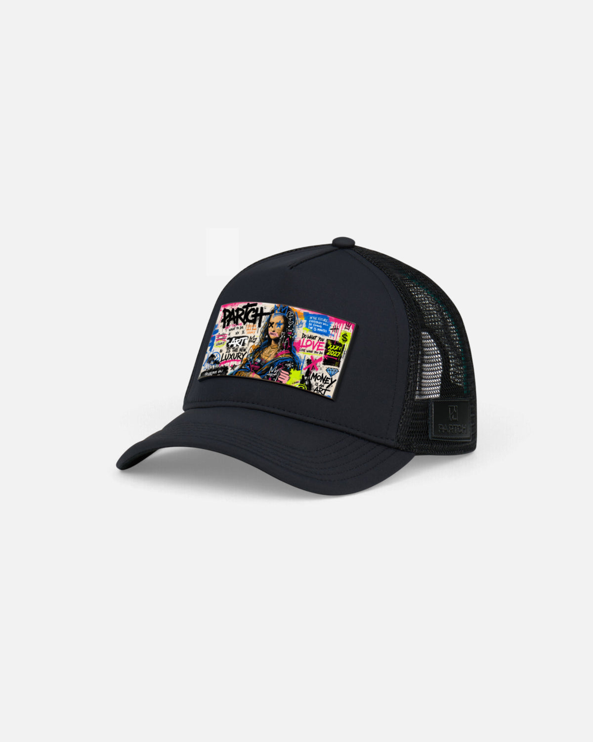 Partch Mona Luxury Trucker Hat Black Removable Patch | PARTCH by Didier Devaux
