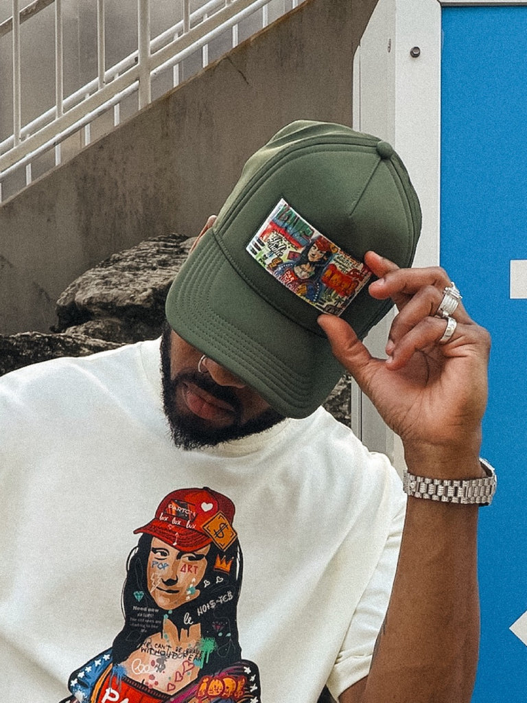 PARTCH Mona Lisa Trucker Hat Green Removable Patch - Designer Headwear