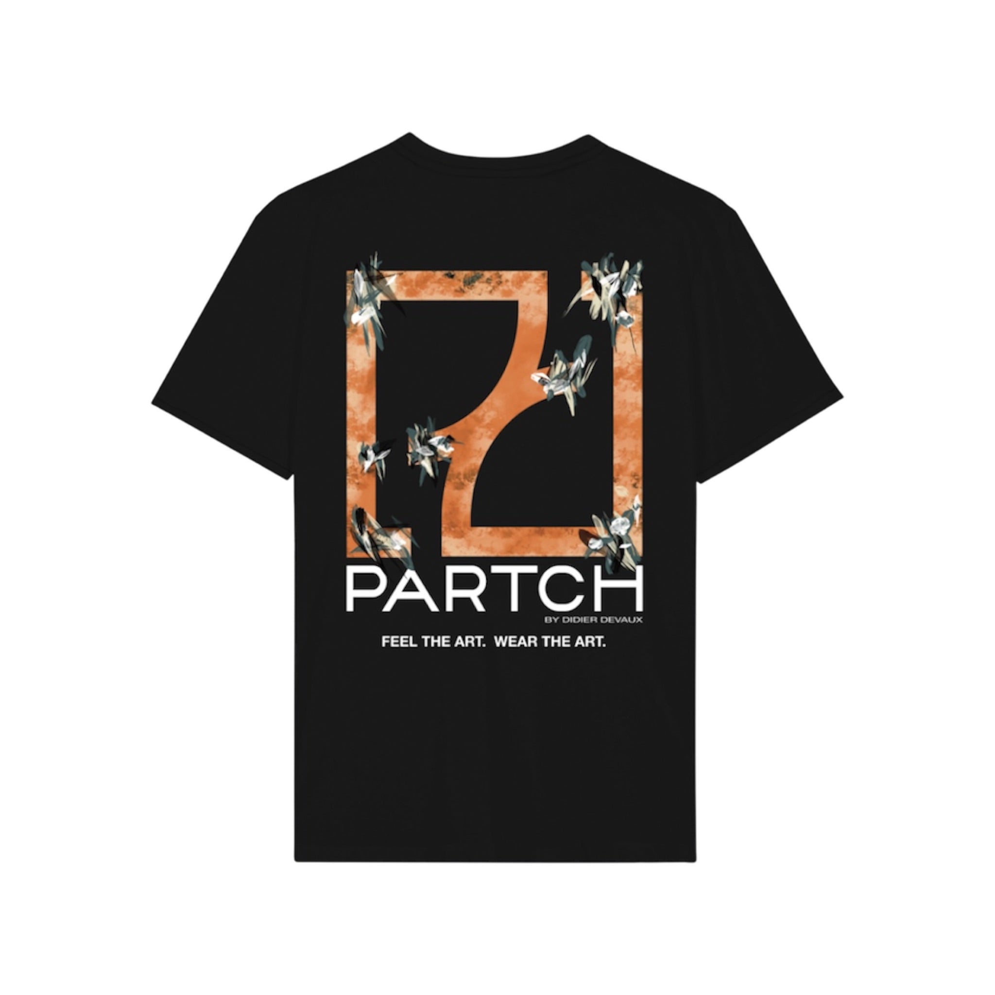 Luxury Men's Black T-Shirt Graphic Origo Art Printed at the Chest and Back | PARTCH by Didier Devaux