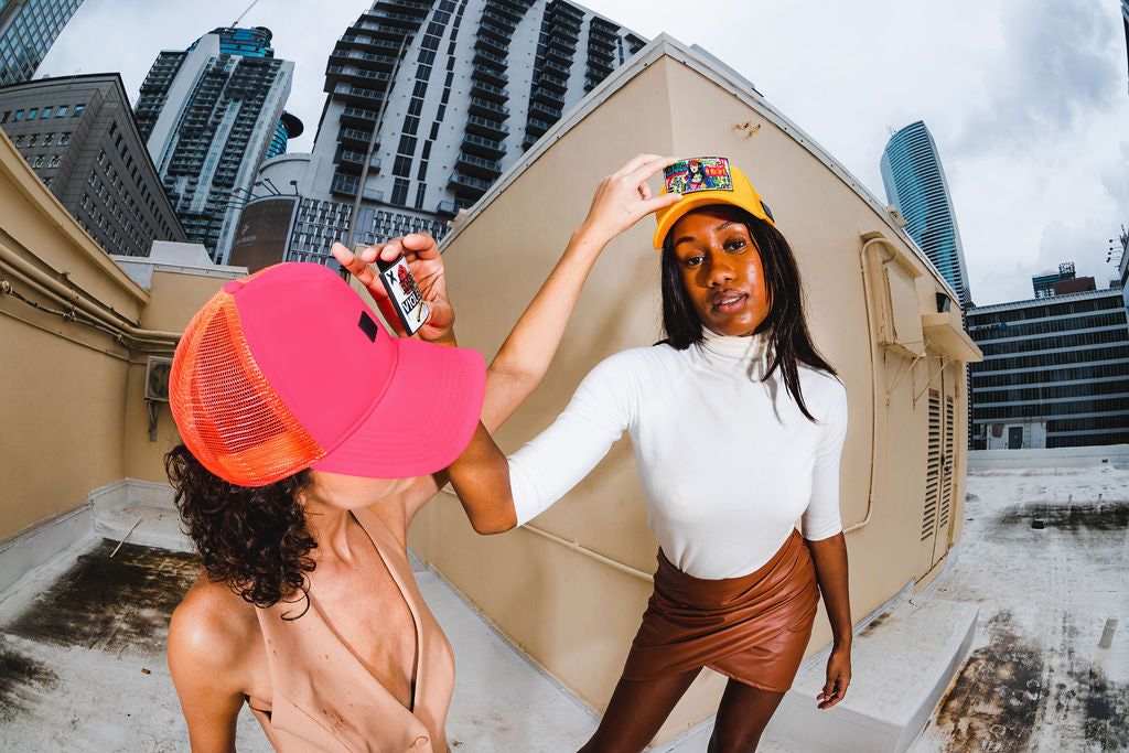 Women Luxury trucker hats pink | Swap the Art Partch-clip 