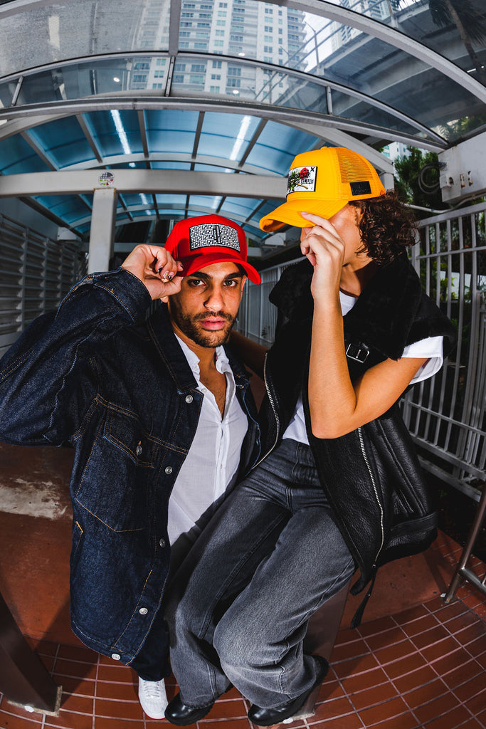 Man and Woman streetwear casual wearing luxury trucker hats Partch