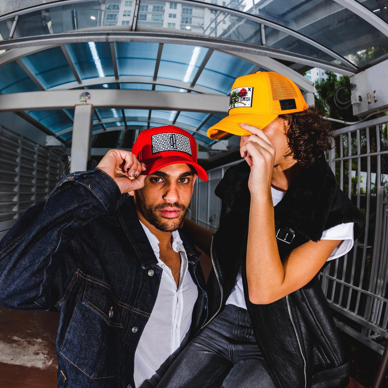 PARTCH BRKL Luxury Trucker Cap Red 5 Panel, Breathable, Adjustable, Leather Accents