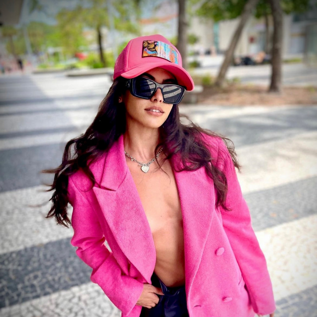 Women Trucker Hat Exsyt in Pink - PARTCH-Clip removable patch 