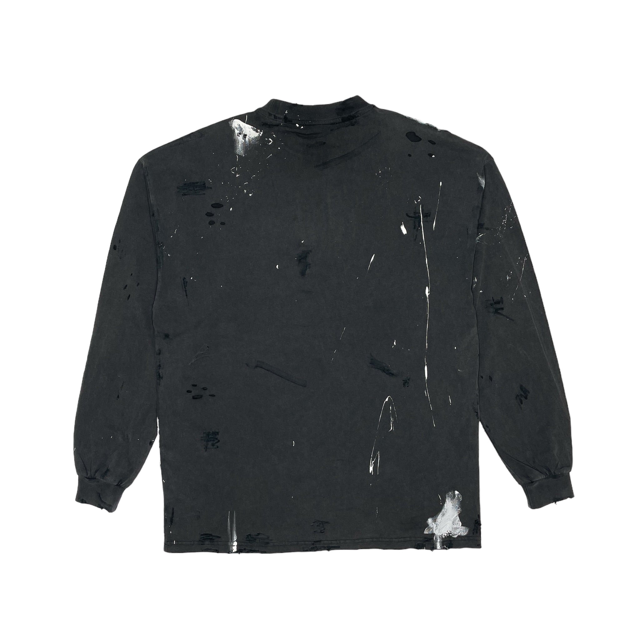 Men's Distressed Painted Long Sleeve T-Shirt Washed Black - Partch