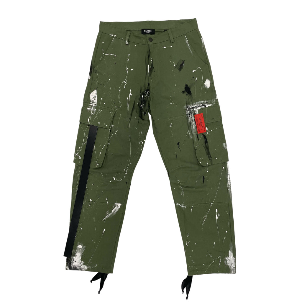 Men's Designer Paint Splatters Cargo Pant Green | PARTCH by Didier Devaux