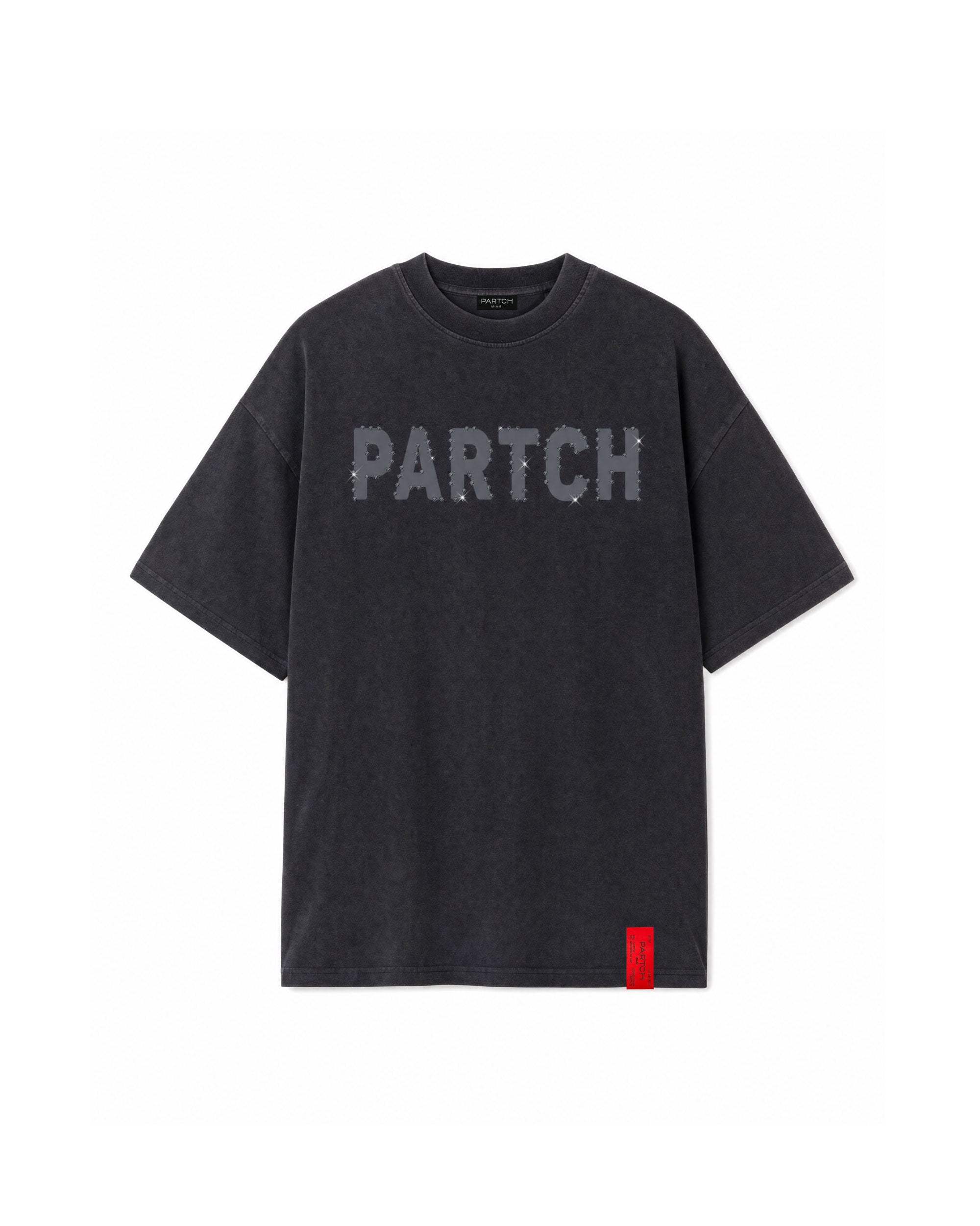 PARTCH Crystal Logo Oversized Tee Vintage Black Organic Cotton | Luxury Streetwear Chic