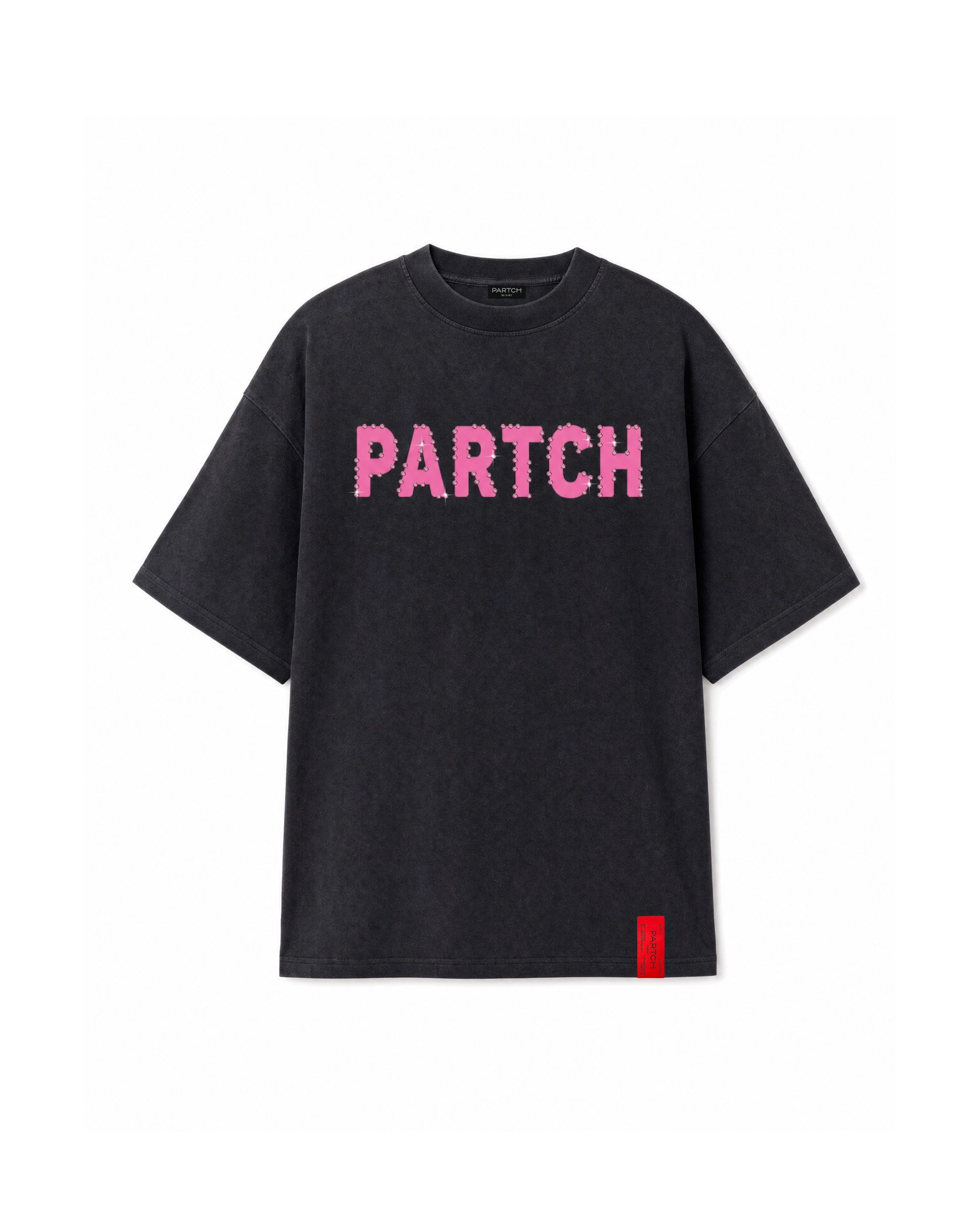 PARTCH Crystal Logo Pink Oversized T-Shirt Luxury Cotton | Elegant Streetwear 